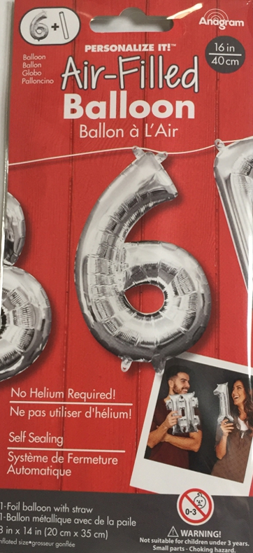 Balónek foliový narozeniny číslo 6 stříbrný 35cm 